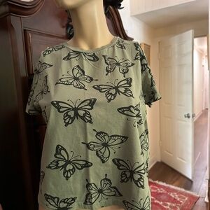 On Fire Black and Khaki Butterfly Print Women's Tee
